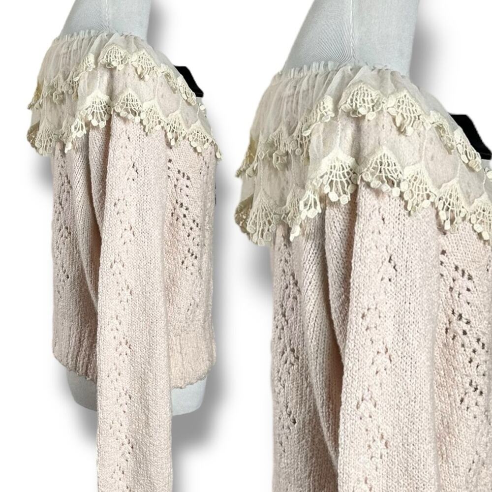 Free People XL Dainty Coquette Lace Collar Hold Me Closer Sweater - Picture 10 of 15